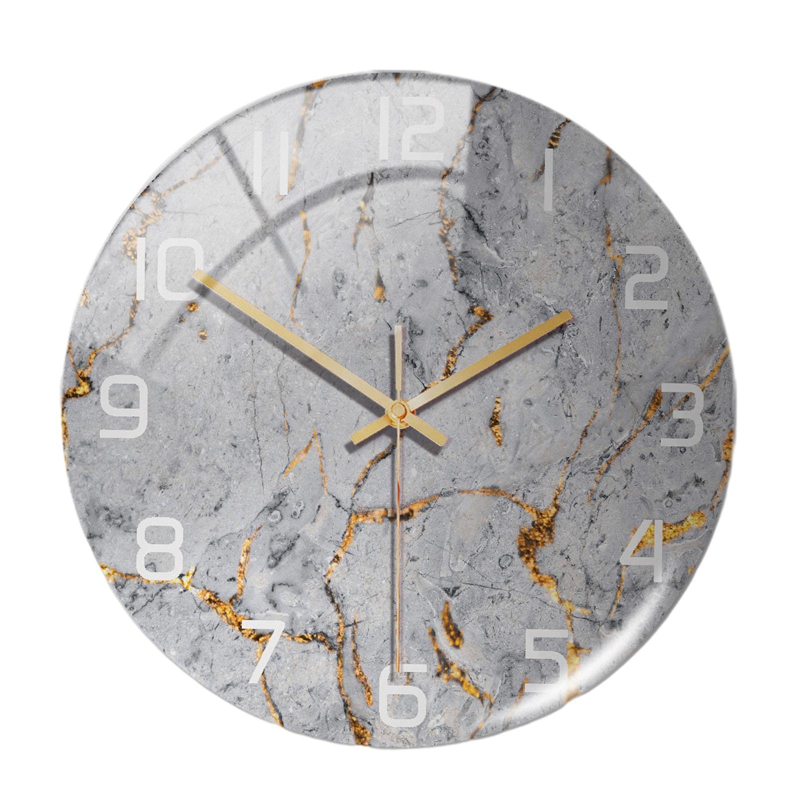 predolo Zeitloses Design: Uhr mit Marmor-Effekt, leise, 30 cm, Elegante Uhr für Zuhause, GRAU