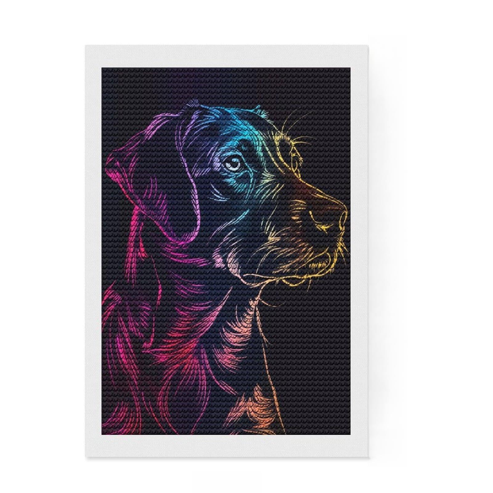 Junmoney Dog Neon Animal Diamond Painting Set 8"x12", Aesthetic Room Decor, Living Room Decor, Farmhouse Decor, Canvas Picture