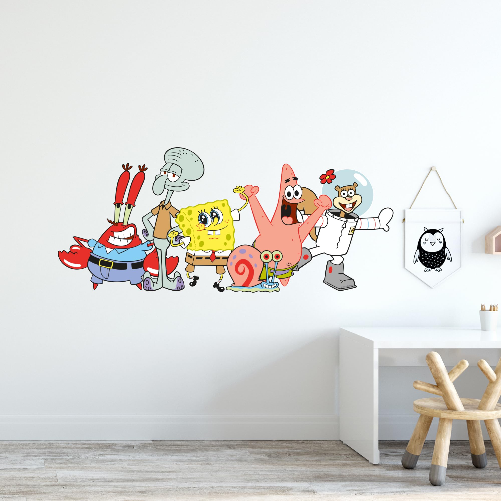 Themed Yellow Spongebob Wall Sticker - Group Smiling Decal Wall Art (60Cm Width X 25Cm Height)