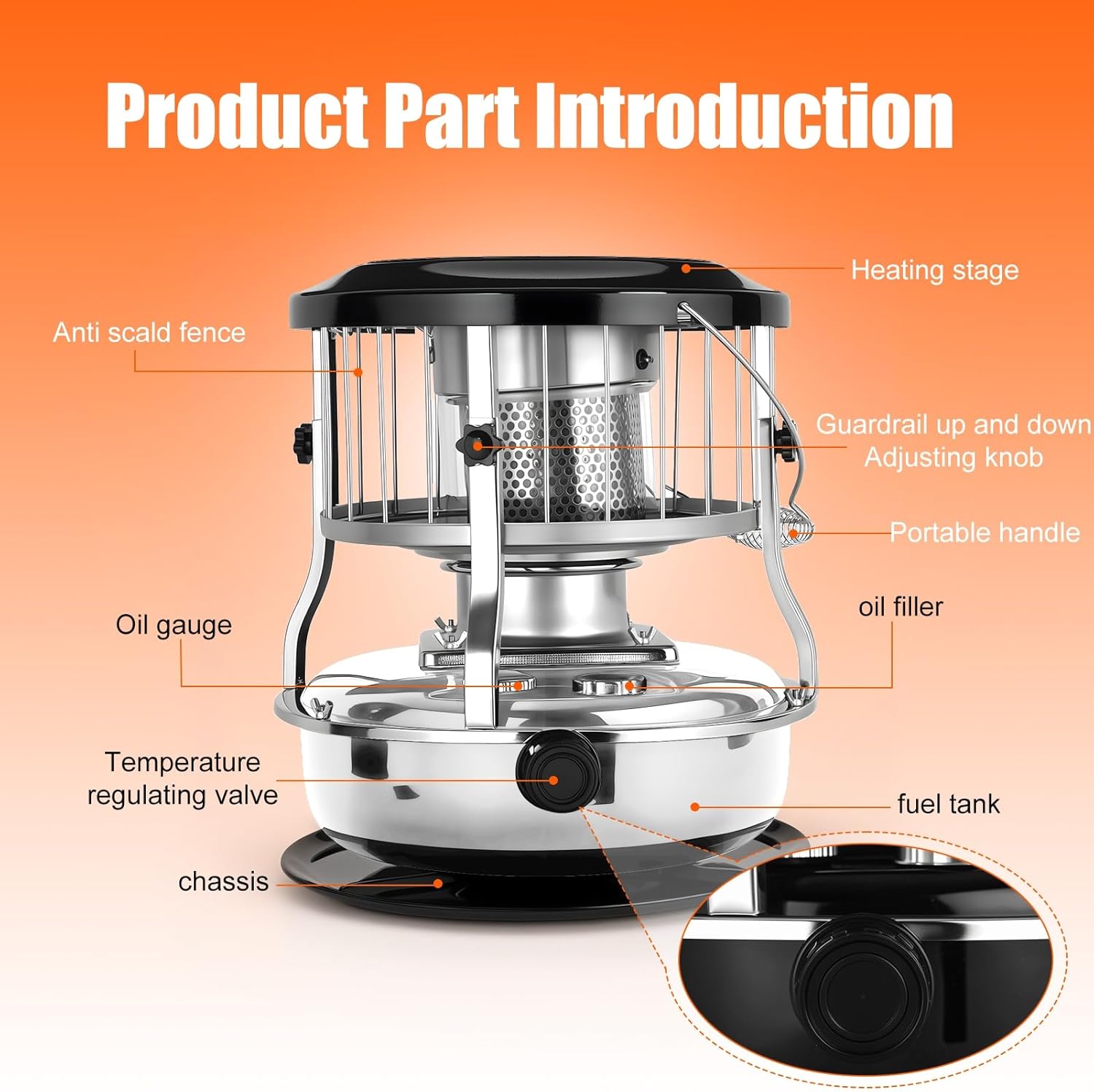 9000 BTU Indoor & Outdoor Kerosene Heater, 2 in 1 Portable Non Electric Kerosene Heaters and Stove, Mini Heatesr for Camping, Cooking, Garage and Emergency Preparedness White