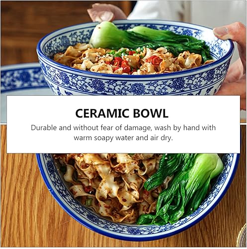 Miniatura 6 de Luxshiny Cuenco de porcelana azul y blanco – Cuenco asiático de cerámica china para servir sopa de fideos, ensalada, pasta, arroz, gachas de avena,