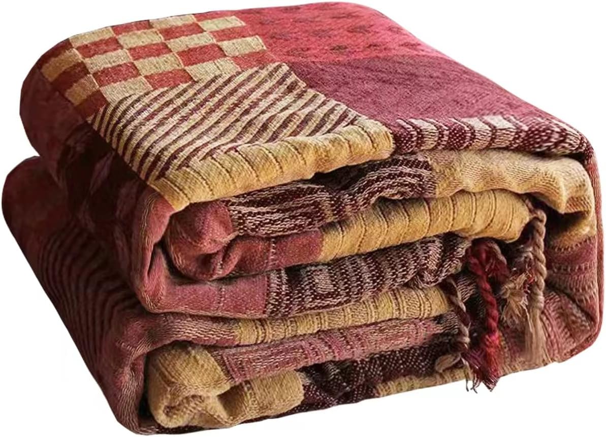 Peel Forest Aztec Boho Blanket Bed throws Vanlife Picnic, Sofa Red