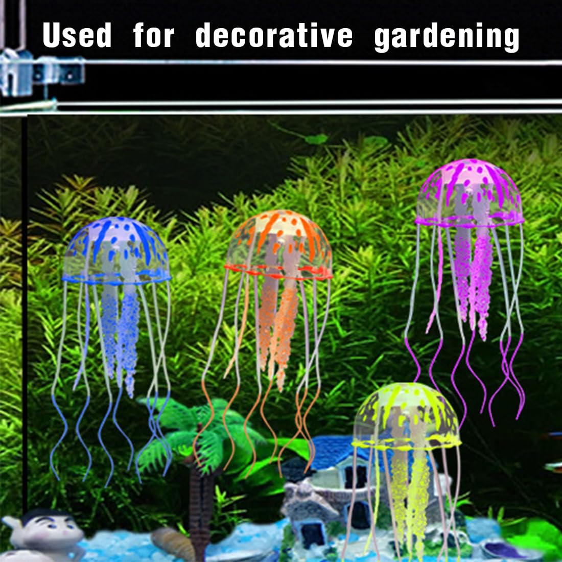 Ensemble de 4 Méduses Artificielles Lumineuses pour Aquarium, en Silicone Fluorescent - Accessoires de Décoration pour Aquariums et Aquariums d'eau de Mer.