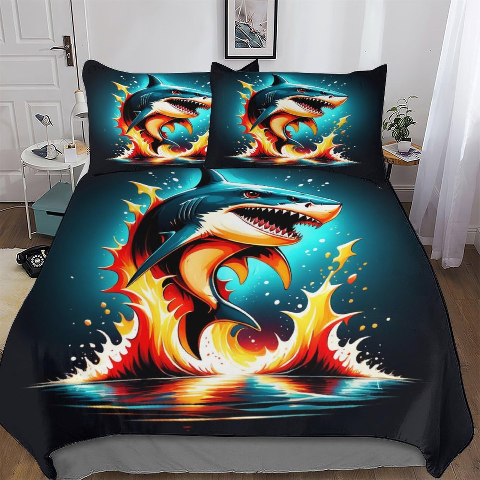 Parure de lit requin hypoallergénique avec fermeture éclair pratique