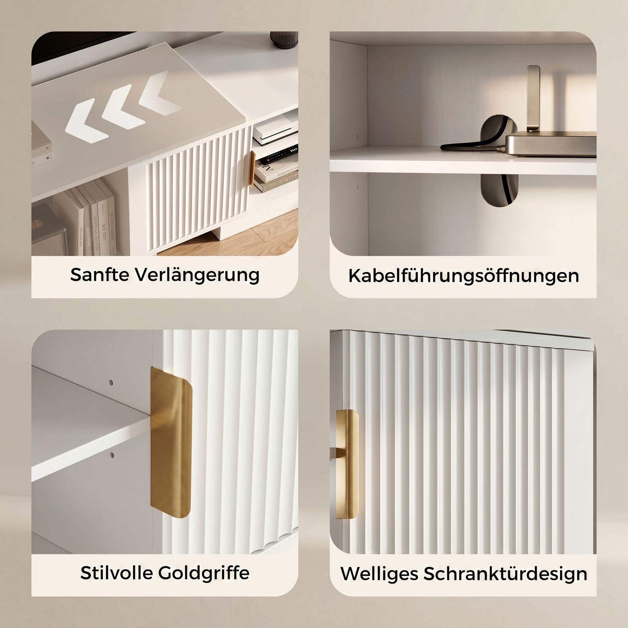 IRONCK TV Schrank Ausziehbar 160–200cm, Lowboard für Fernseher 30-75 Zoll, Drehbar Eck Fernsehschrank Holz, 2 Türen und verstellbaren Stauraum, Modern TV Board Fernsehtisch für Wohnzimmer, Weiß