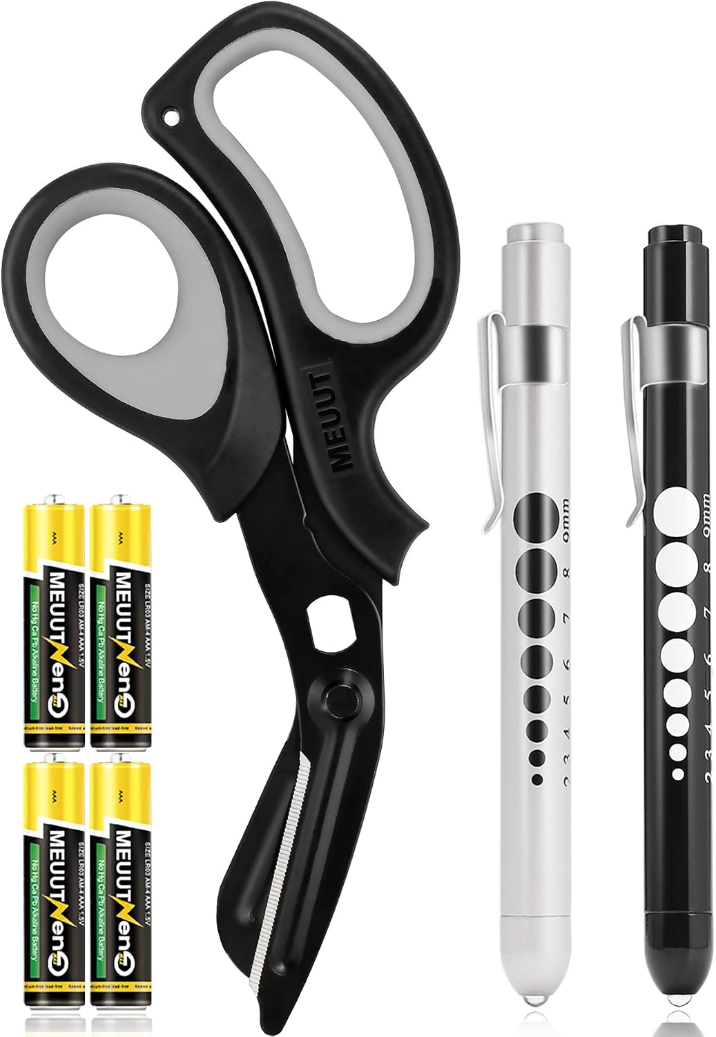 MEUUT 3 Pack Medical Scissors and PenLights with 4 AAA Batteries for Nurses