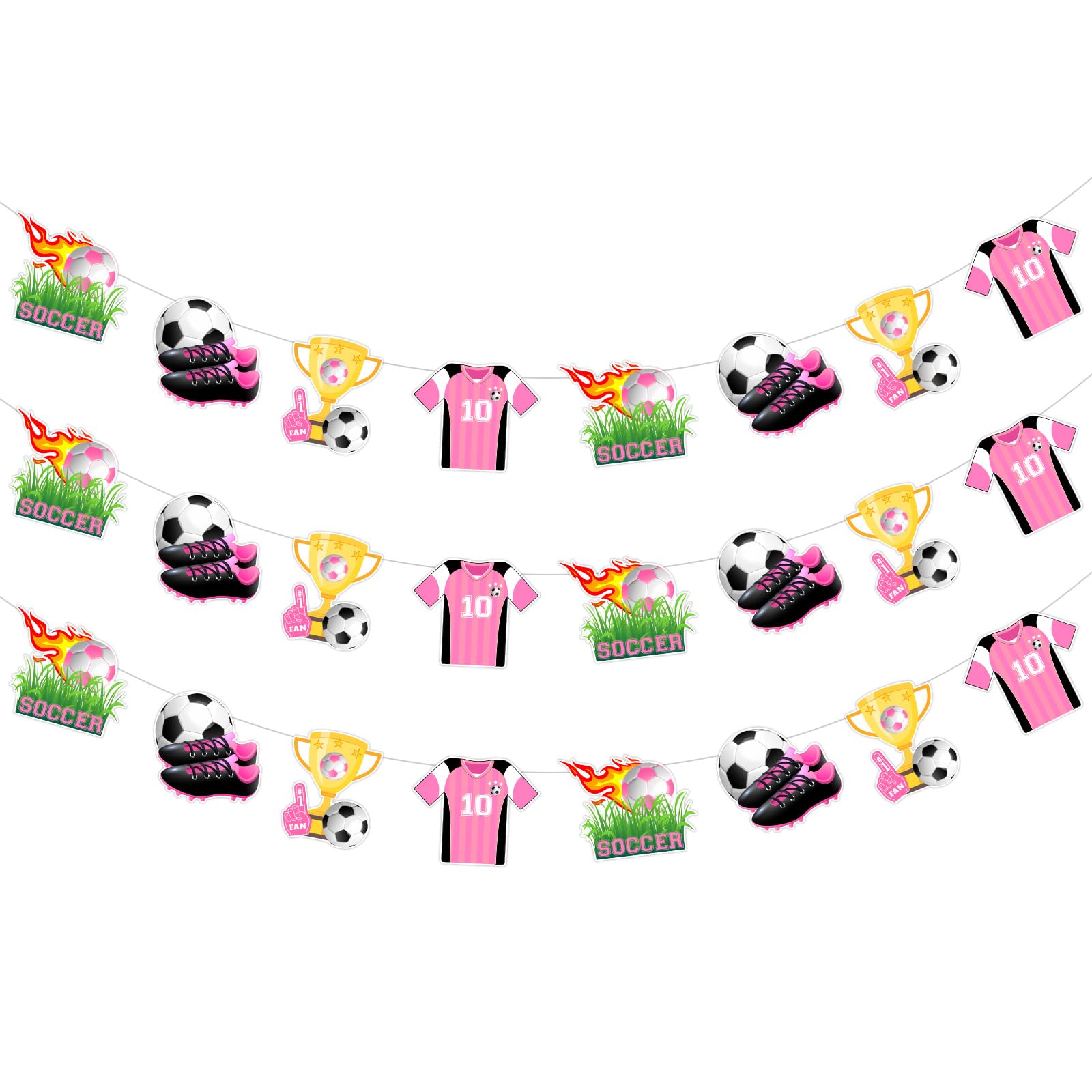 Sursurprise Football Birthday Decorations Pink Girl - 3Pcs Football Banner Garland Set for Jersey Trophy Sports Soccer Footie Birthday Party Supplies