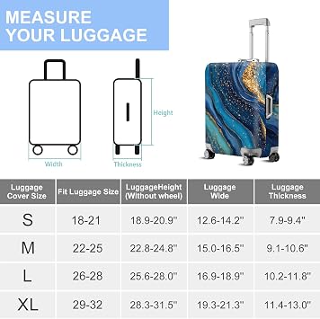 FOREVER QUEEN Luxury Golden Blue Marble Luggage Cover Suitcase Protector Suitcase Cover Anti-Scratch,Stretchable Bag Cover Washable Durable Polyester