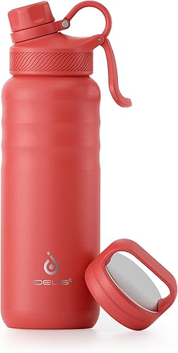 Miniatura 37 de IDEUS Botella de agua aislada de acero inoxidable con 2 tapas a prueba de fugas, termo para senderismo y ciclismo, 24 onzas, amarillo brillante