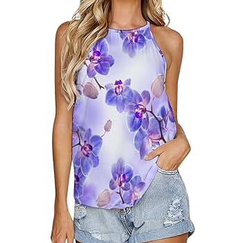 KGOPTY Women Tank Tops, Blooming Purple Flowers Print