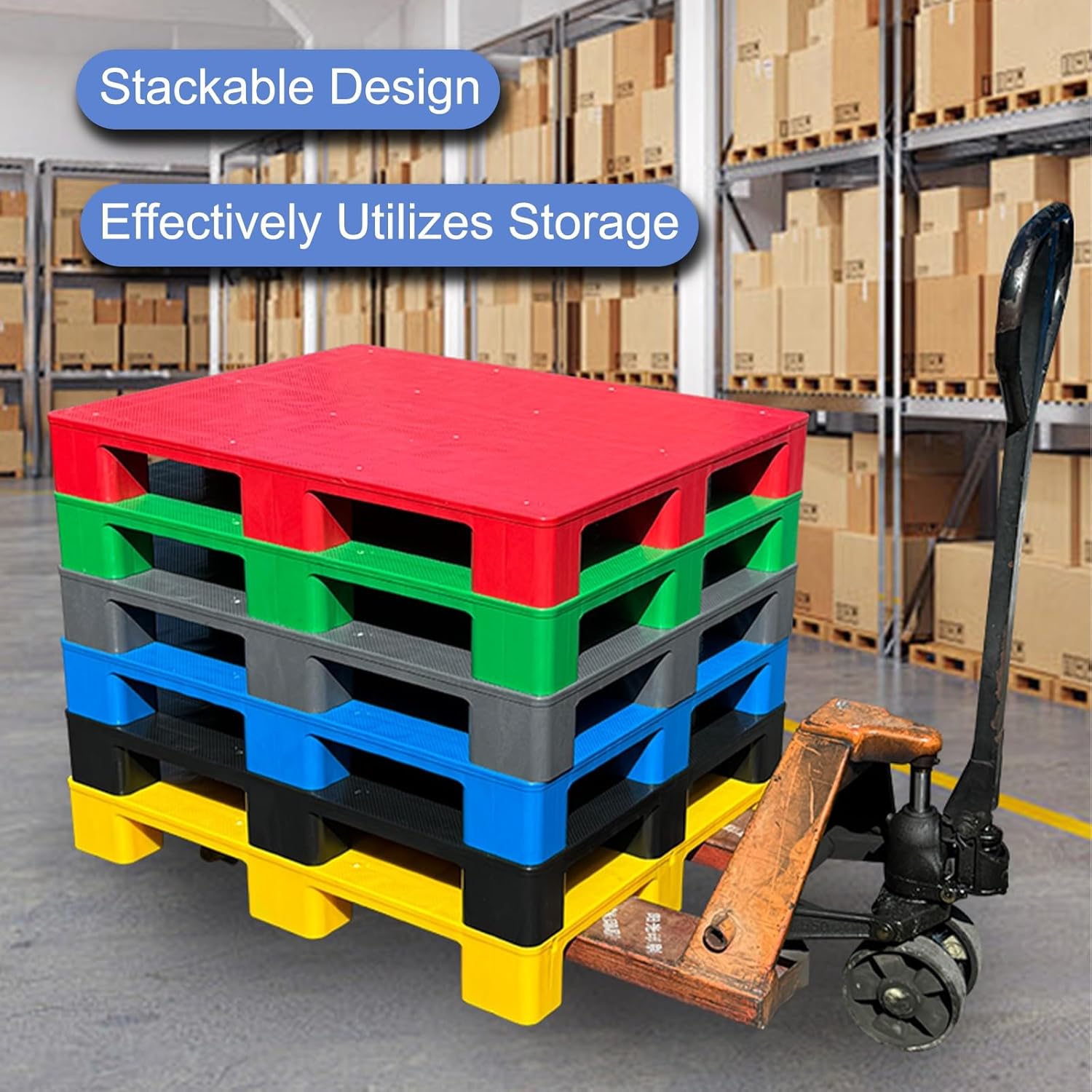 Non-Slip Plastic Pallet, Raised Floor Riser Platform for Warehouse, Easy Stack Outdoor Floor Plates, 80x80cm (31.5x31.5in) - Ideal for Garages & Closets (Black)