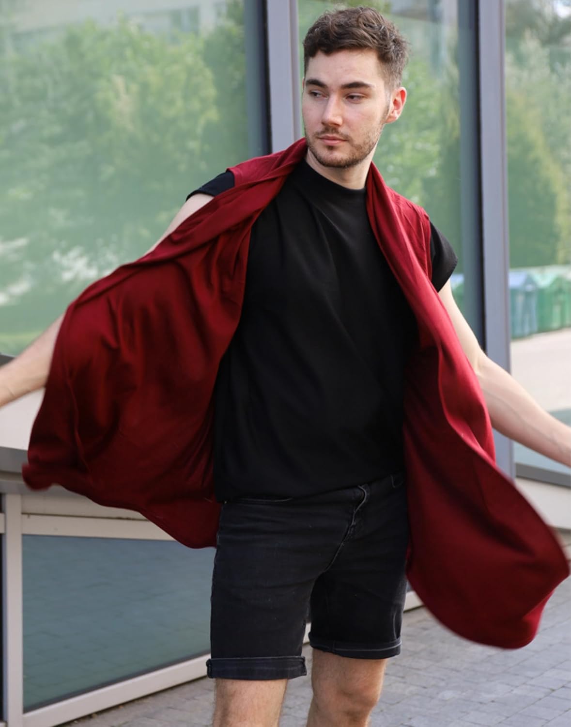 COOFANDY Men's Ruffle Shawl Collar Cardigan Sleeveless Open Front Sleeveless Kimono Vest - Image 5