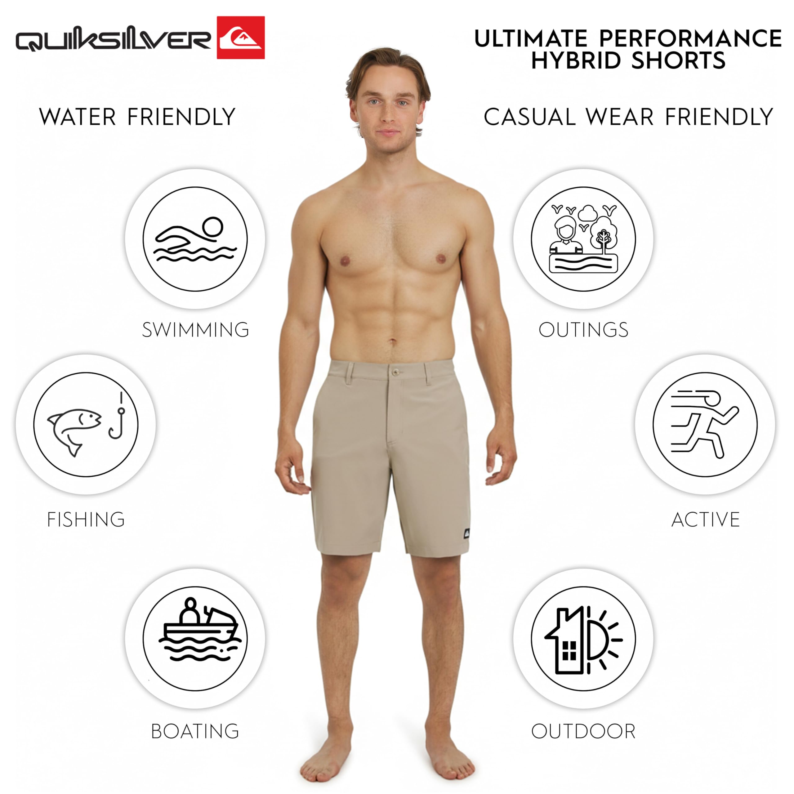 Quiksilver Herren Regular Fit Fixed Waist Water Friendly Active Hybrid Lässige Shorts