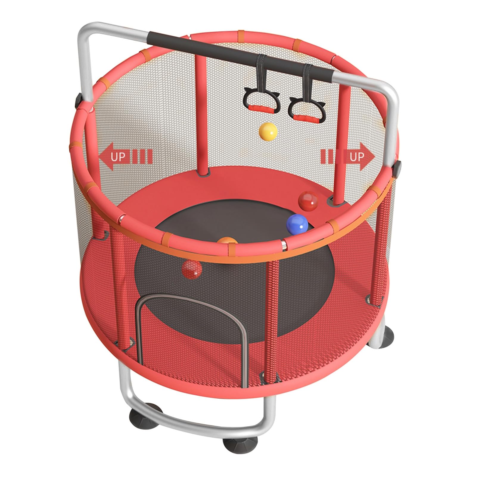 Trampolín infantil de 60 pulgadas con canasta de baloncesto, columpio y pelotas de océano – Red de seguridad de 360 grados, carga máxima de 440 libras, cama elástica interior para niños de 3 a 8 años