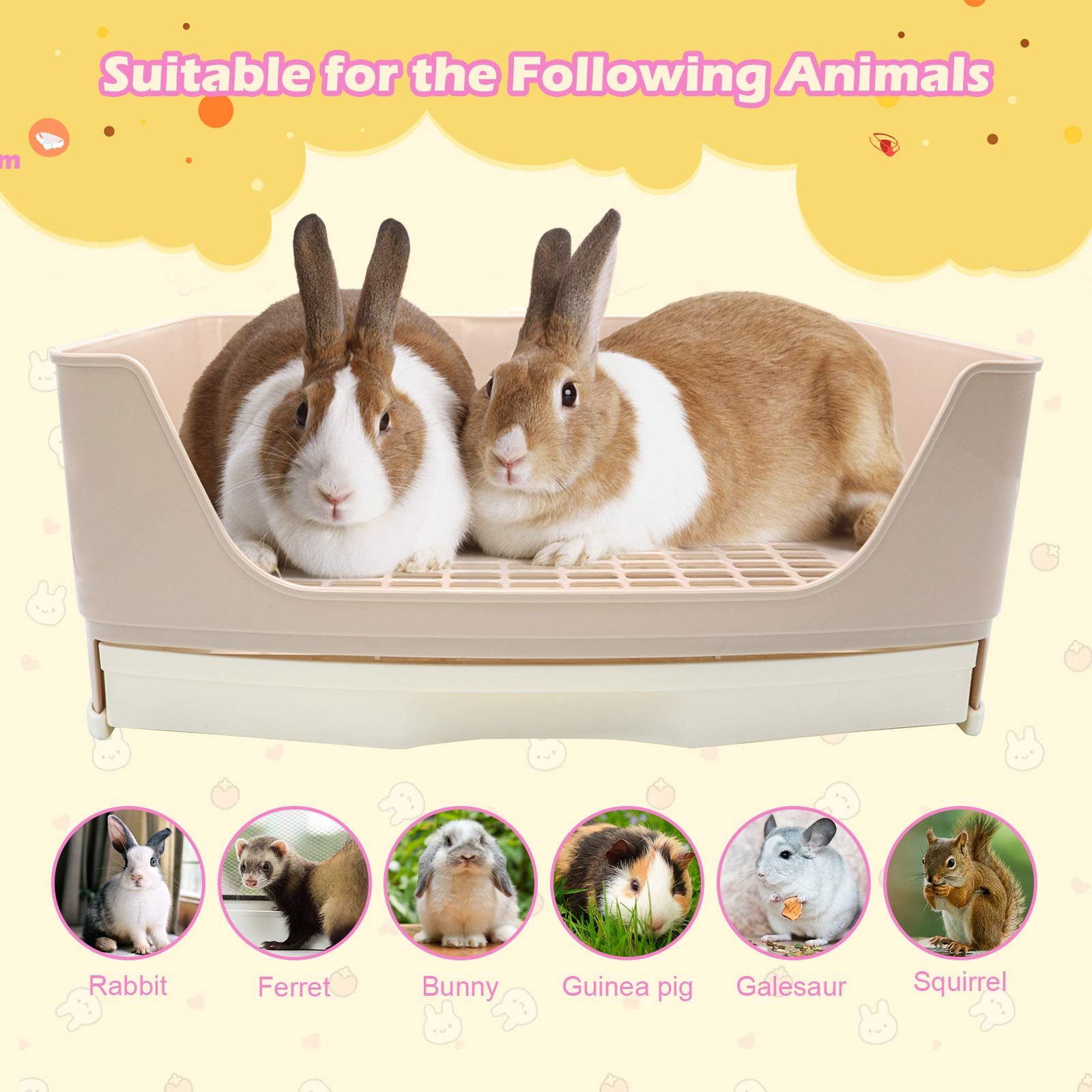 BWOGUE Large Rabbit Litter Box with Drawer,Potty Trainer Corner Toilet