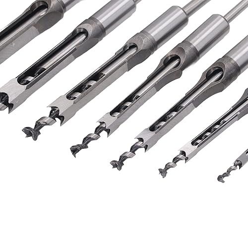 Miniatura 3 de Garosa Juego de brocas de cincel de mortaja de agujero cuadrado, 7 piezas, para carpintería, sierra cuadrada, 1/4 pulgadas, 5/16 pulgadas, 3/8