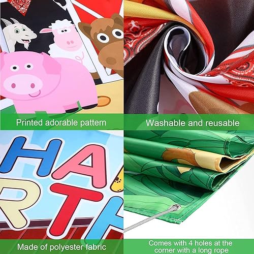 Miniatura 3 de Fondo de fotografía de animales de granja, puerta de granero, color rojo, para baby shower y suministros de fiesta de cumpleaños de niños, 72.8 x