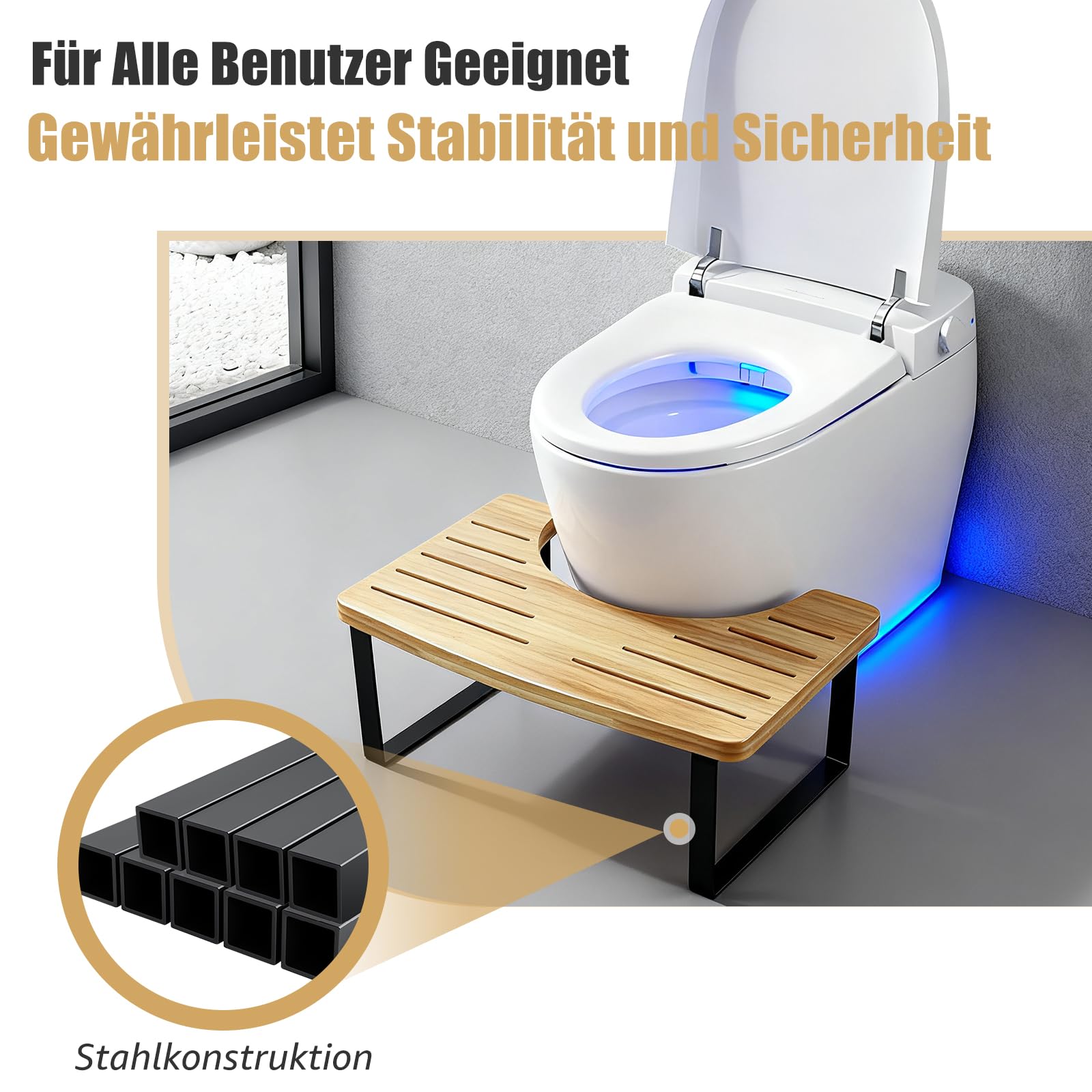 SgaSgabello per WC in legno per adulti, Alza Piedi Antiscivolo per Adulti in Stile Legno Naturale per una Posizione Accovacciata, Antiscivolo Allevia la Stitichezza, 39,97 x 19,98 x 17,01 cm