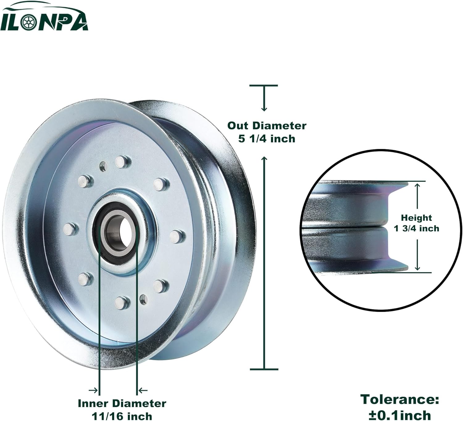 Flat Idler Pulley for MTD 756-05034A John Deere GY20629 GY22082 XT1-LT42, XT1-LT42C, XT1-LT46, XT1-LT50, XT1-ST54, XT2-LX46 RZT-L46, RZT-L50, D100, D110, D120, D125, D130, D150 L110, L111 (2 Pack)