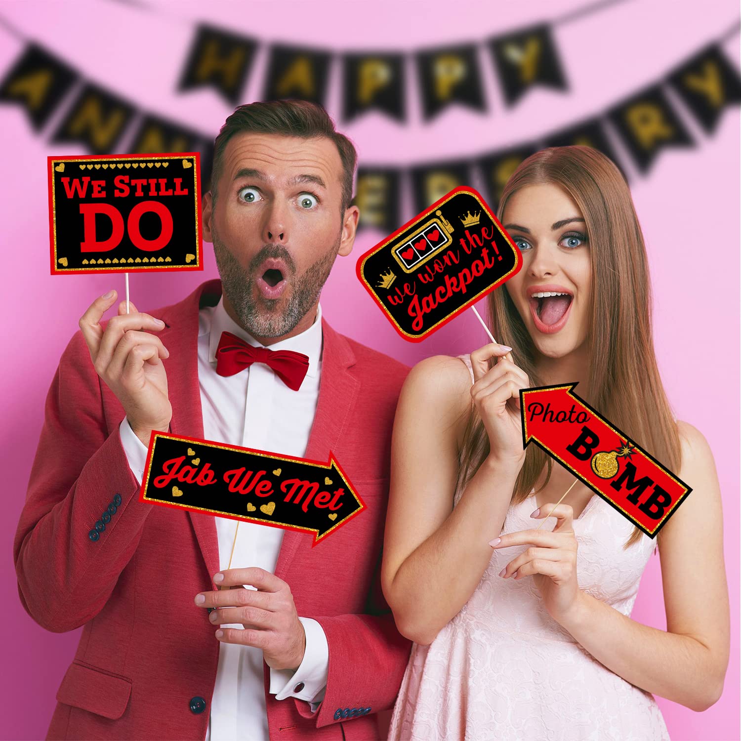 Lot de 22 accessoires de fête pour anniversaire de mariage - Rouge et noir - Décoration de fête d'anniversaire