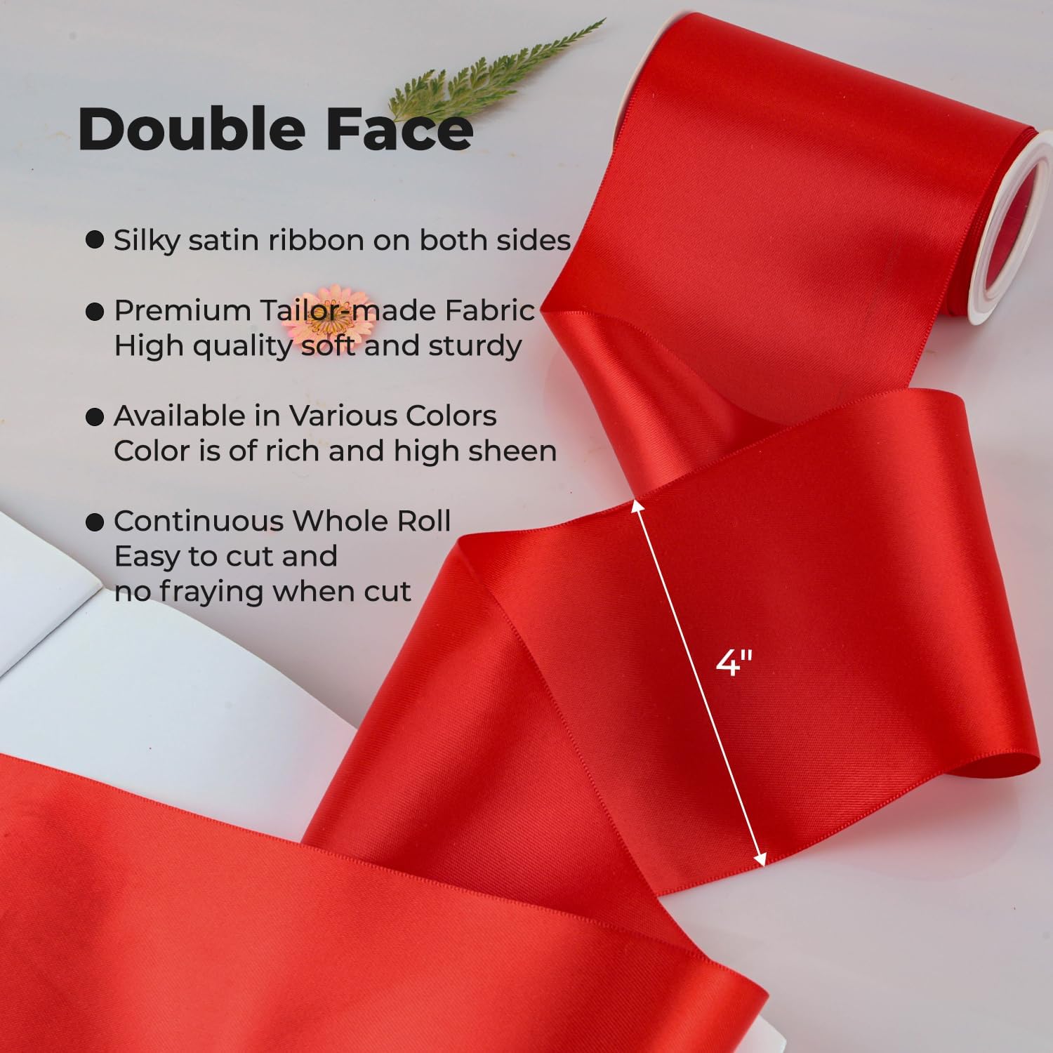 VATIN Double Face Red Satin Ribbon 4 Continuous 5 Yards,Red Polyester Fabric Ribbon use for Bows Bouquet, Gift Wrapping, Floral Arrangement Wedding Decoration