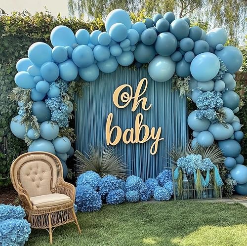 Miniatura 5 de Globo azul polvoriento, globos de doble relleno de pizarra azul bebé, diferentes tamaños, 18125 pulgadas, kit de arco de látex claro pastel para