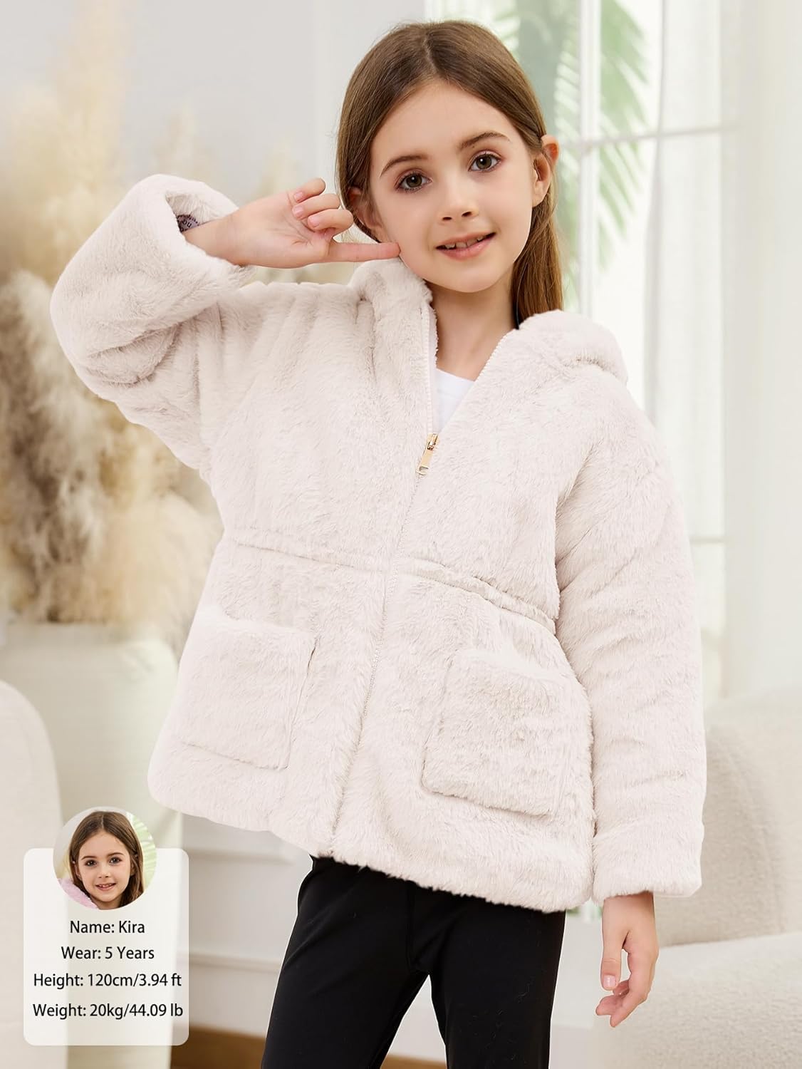Arssm Girls Winter Coats Kids Fleece Jacket Warm Toddler Girl Faux Fur Coat with Ear Hooded - Image 4