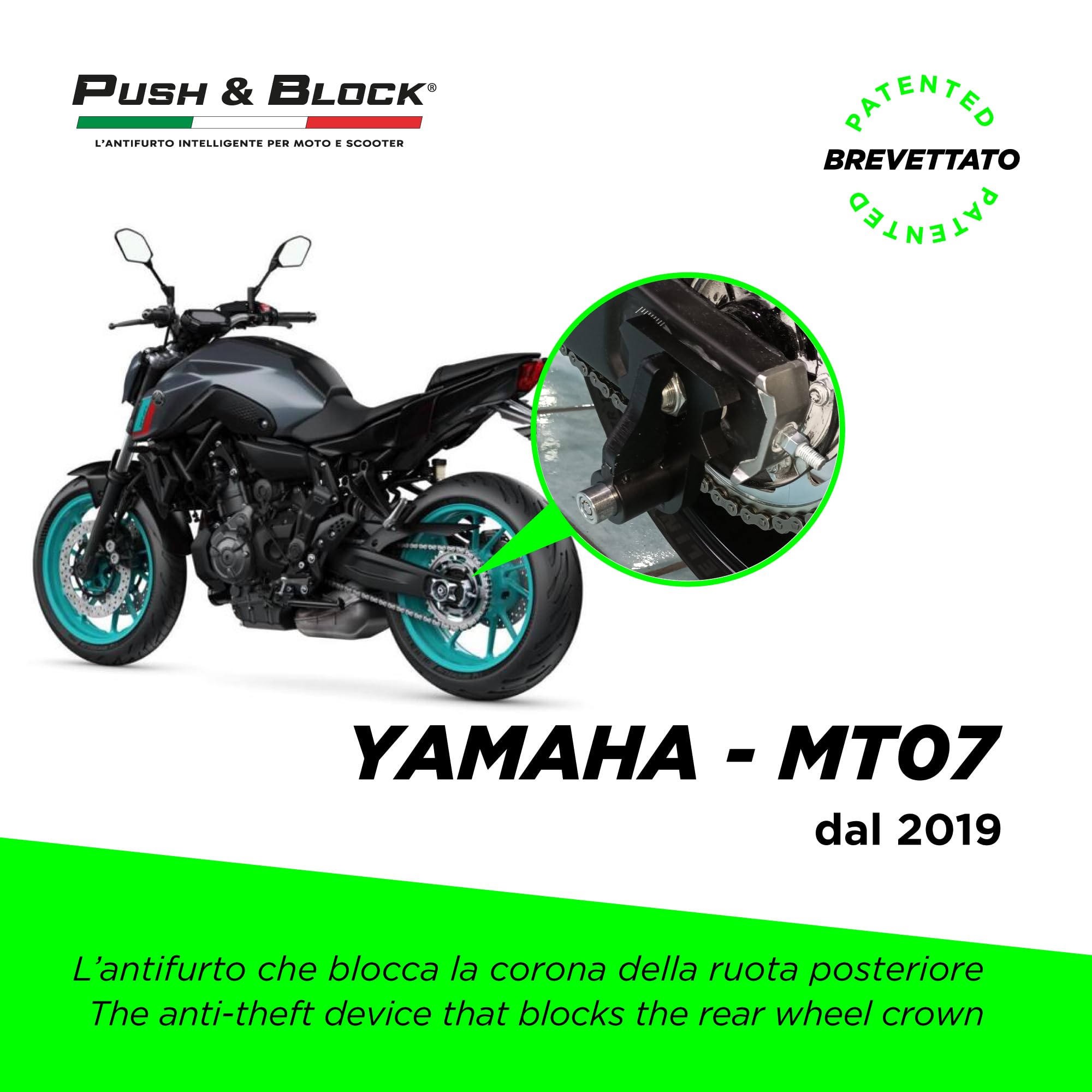 Push& Blcok Antifurto per moto compatibile con Yamaha MT07 e XSR 700