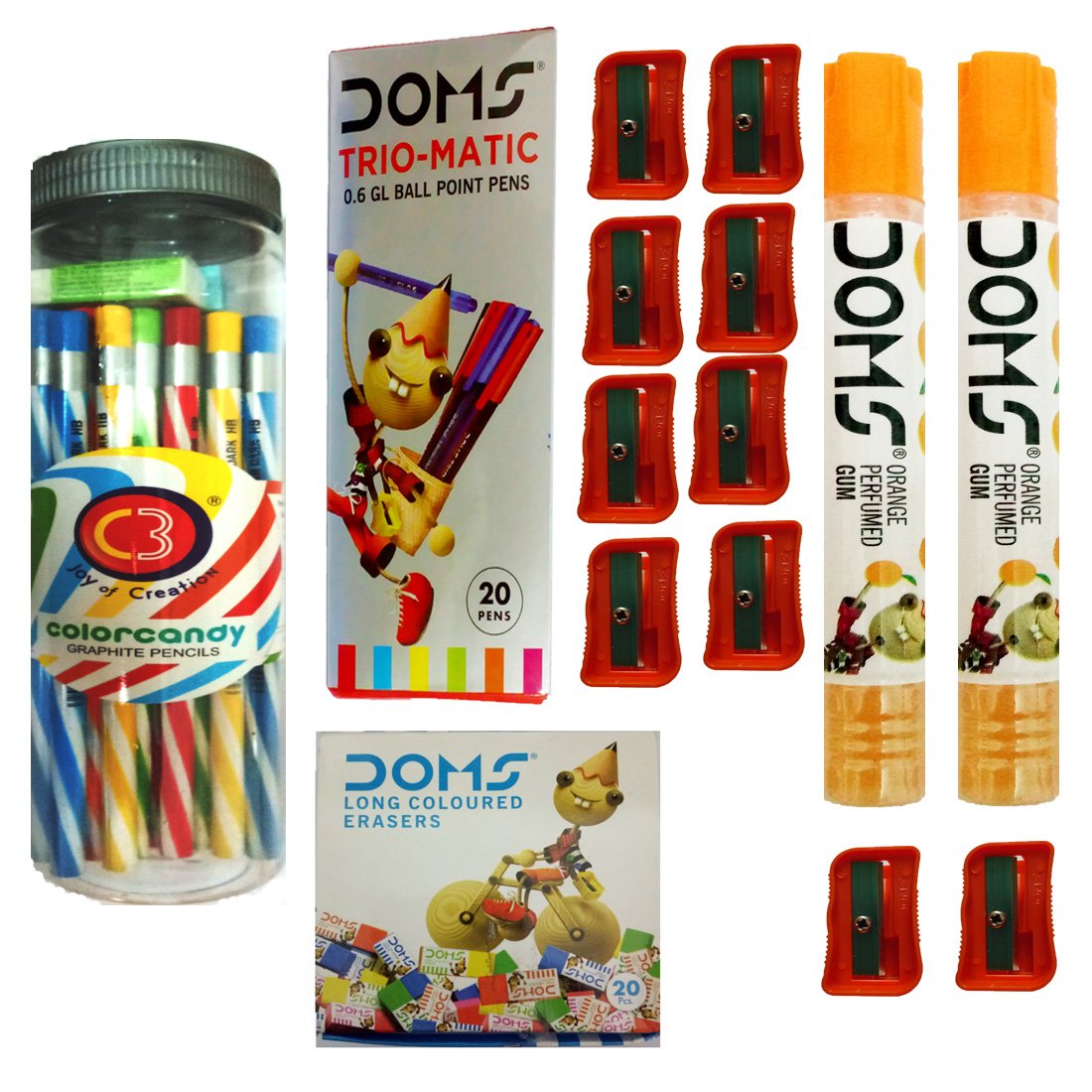 DOMS C3 COLORCANDY Graphite Pencil (1 Sharpener + 1 Eraser) + DOMS