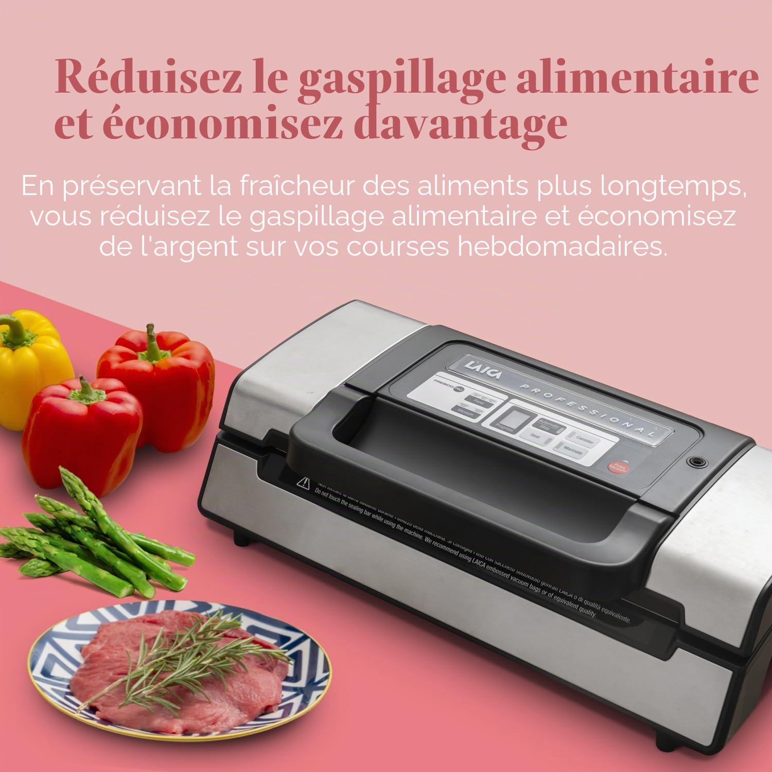 Laica VT3120 Machine sous vide pour aliments, automatique, double pompe, acier, 20 l/min, largeur maximale des sacs 30 cm 20,6 x 40 x 12 cm