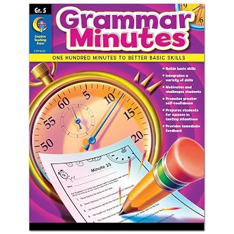CTP Grammar Minutes Grade 5 Grammar Workbook, 100 Timed Minutes of 10 Problems, 5th Grade Language Arts Workbook, Verb Tenses, Adverbs, Clauses, Ages 10-11, 112 Reproducible Pages