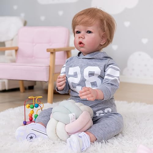Miniatura 4 de Angelbaby Muñecas realistas de bebé de silicona realista de 30 pulgadas, cuerpo suave y pesado, boca abierta, muñeca de niño real de 12 meses