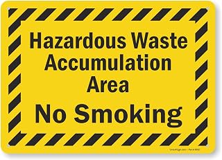 SmartSign 10 x 14 inch “Hazardous Waste Accumulation Area - No Smoking” Sign, Digitally Printed, 55 mil HDPE Plastic, Black and Yellow