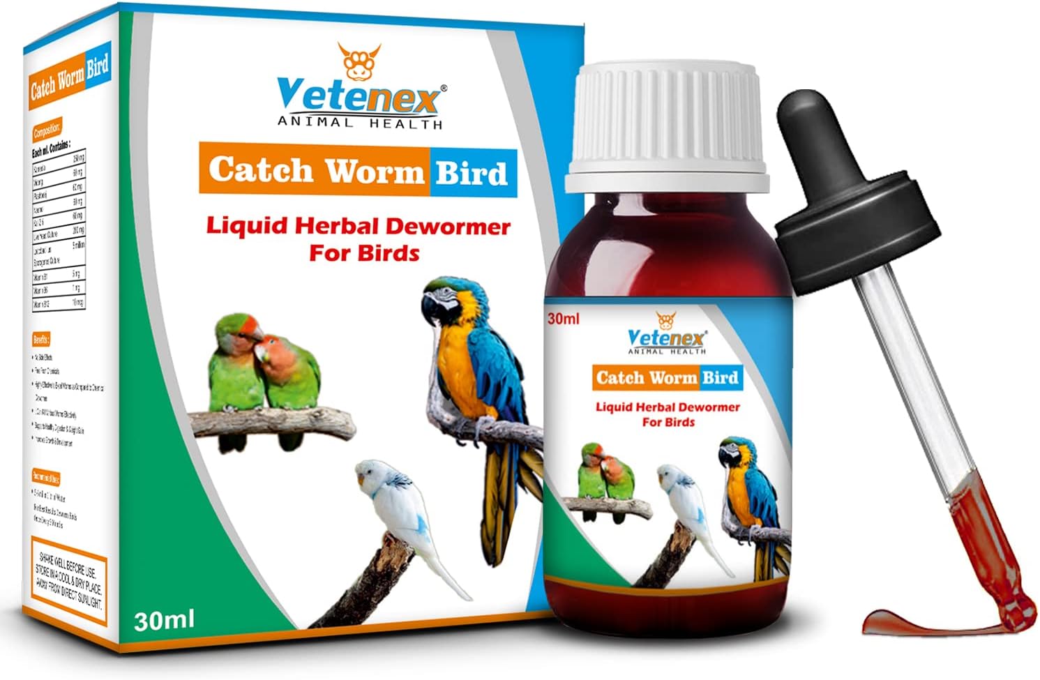 Catch Worm Bird - Liquid Herbal Dewormer for Birds - 30 ML