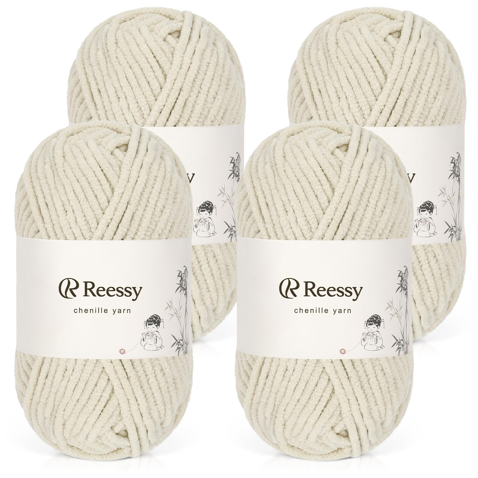 Reessy Chenille Yarn, Soft Chunky Yarn for Crochet 4 ×50g Thick Wool Fluffy Wool Perfect for Crochet Baby Blankets Jumpers