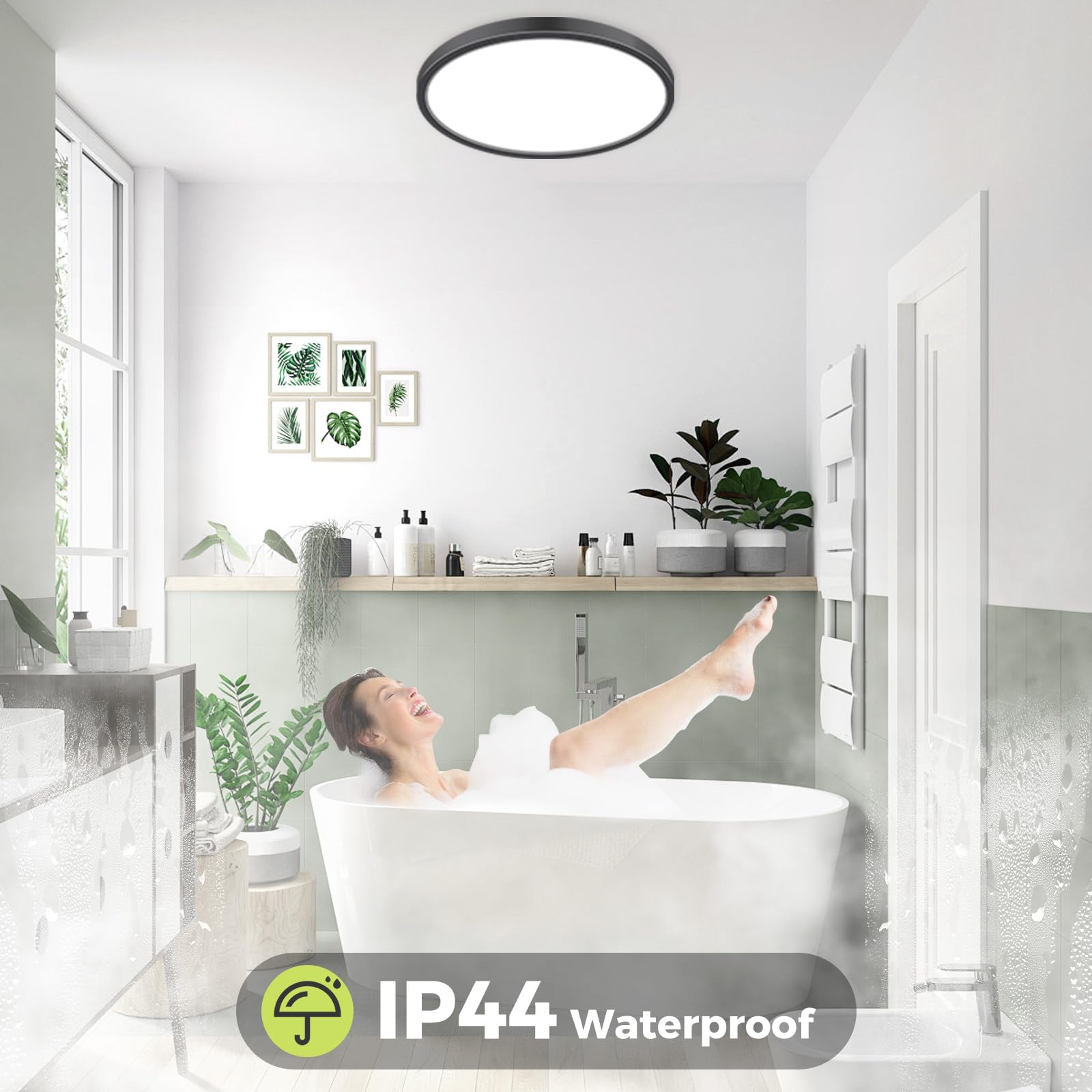 hepside Lot de 2 Plafonnier LED, 3 couleurs - 3000K/4000K/6500K, 29cm IP44 Etanche Lampe plafond,Moderne, Rond, Lampe Salle de Bain Plafond pour Salon,Chambre,Chambre d'enfant,Cuisine,Couloir,Noir