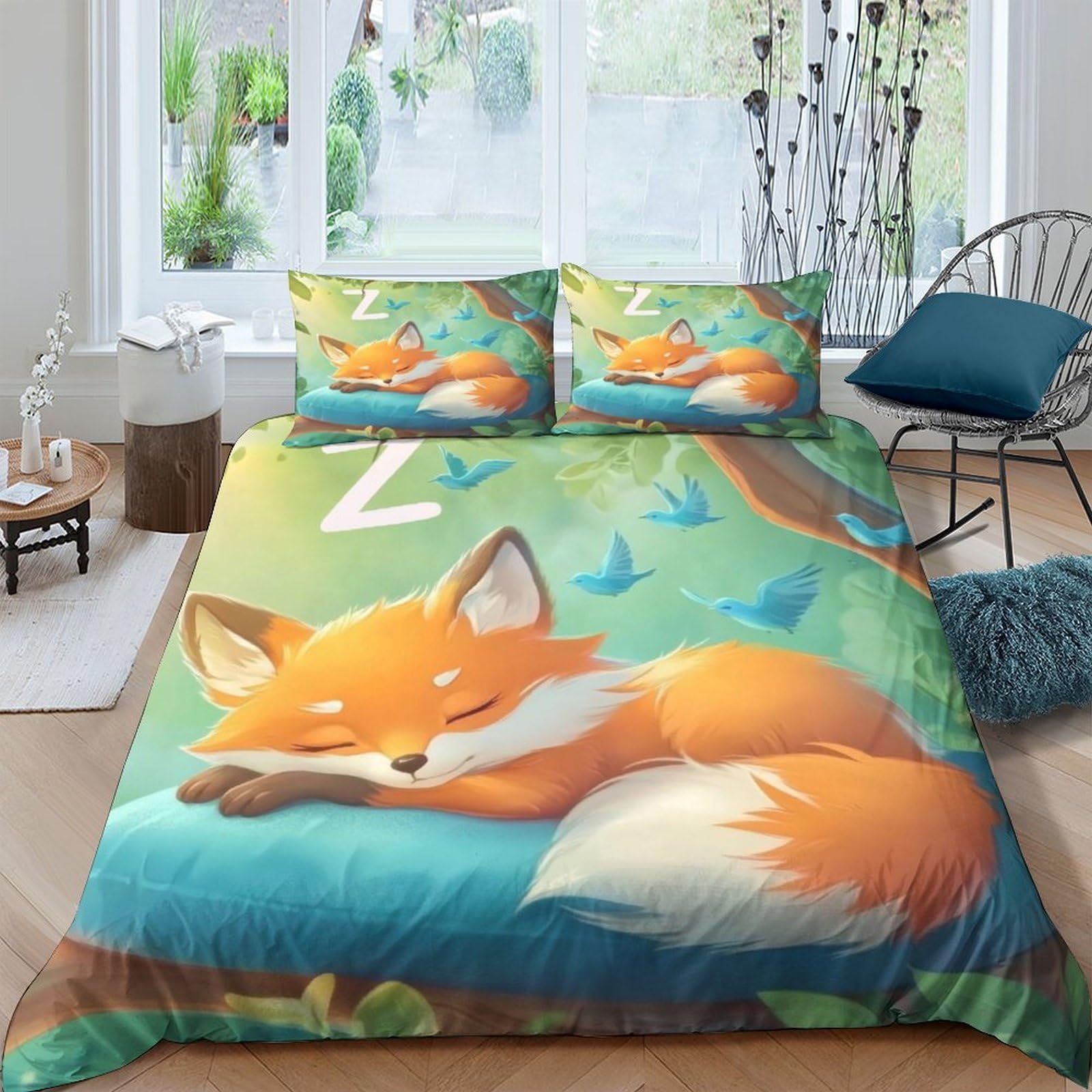 Ctjqhvkz Style-6 3D Printed Sleeping Fox Fitted Sheet Microfiber Anti-Slip Forest Animal Mattress Cover For Bedroom Guest Room Decor Single（135X200cm）
