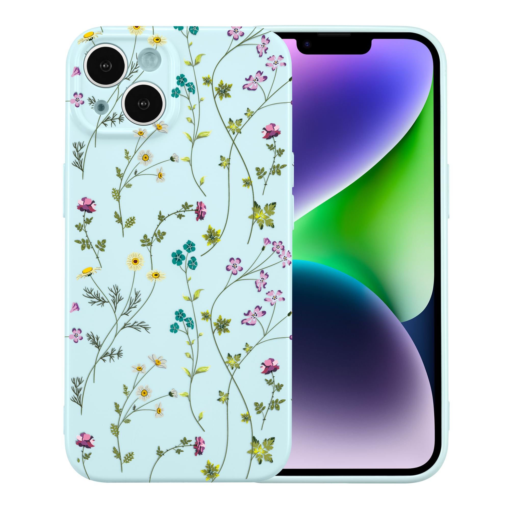Coque iPhone 13 transparente fleurs bleu housse silicone antichoc - 8
