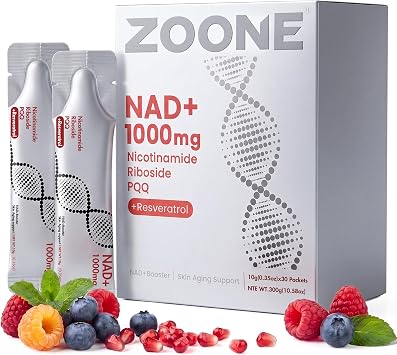 NAD 1000mg Liquid 30 Packets, NAD Resveratrol Supplement with NR & PQQ for Cellular Energy & Healthy Aging, NAD Plus, NAD+ Supplements for Men & Women