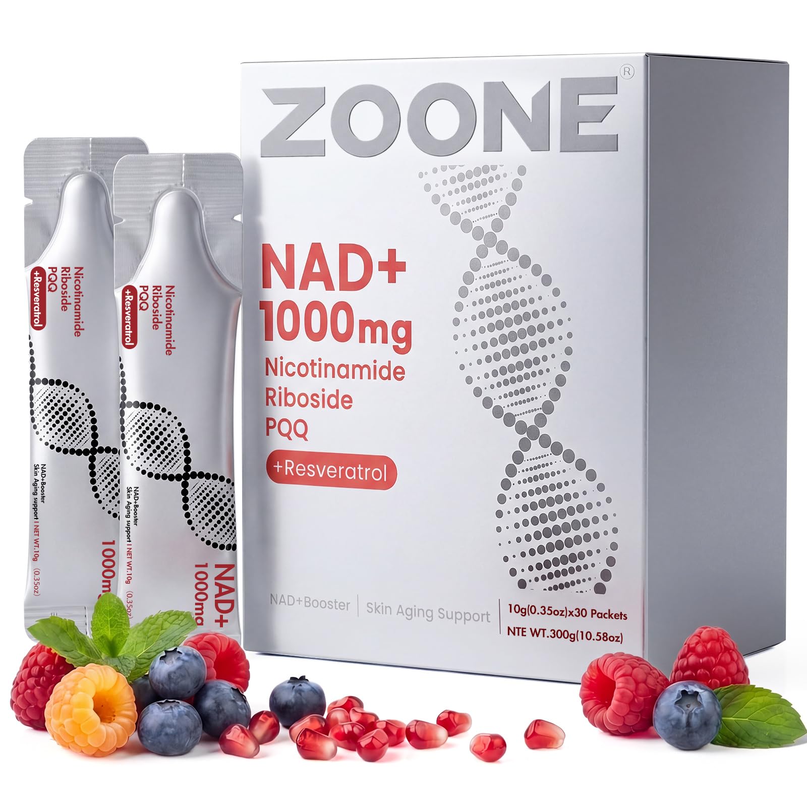 Updated NAD Plus 1000mg Liquid Supplement for Women & Men, 30 Packets