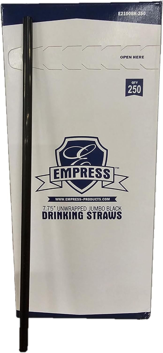 [2500 Count] Empress Jumbo Black Drinking Straws, 7.75" - 10 Boxes of 250