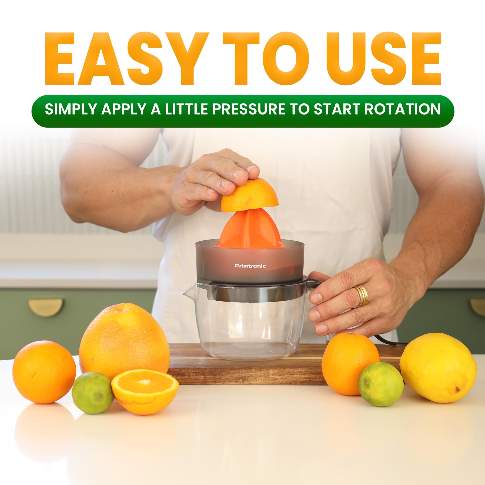 Exprimidor de cítricos, exprimidor de naranja, exprimidor de limón, 3 tazas de 24 onzas, eléctrico con cable, rotación automática a presión, adecuado para naranjas y limones, con un pequeño 2