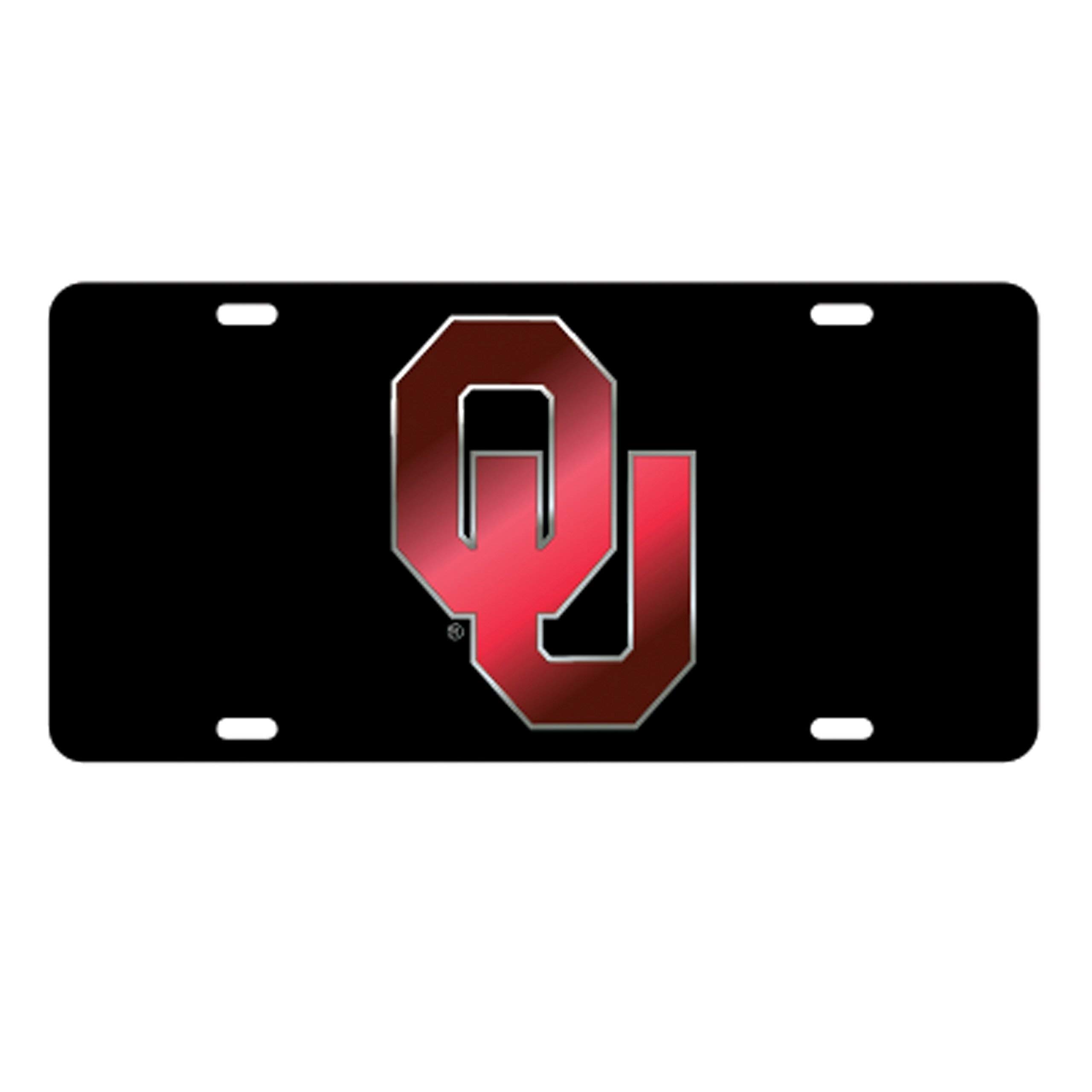 Oklahoma Sooners Laser Cut Inlaid Mirrored Black Plate w/Red OU Silver Outline