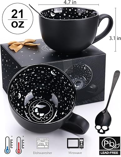 Miniatura 2 de Taruzil Tazas de Café de Calavera de Medianoche con Cucharas, Regalos de Elefante Blanco para Halloween Navidad Cumpleaños para Mujeres Hombres