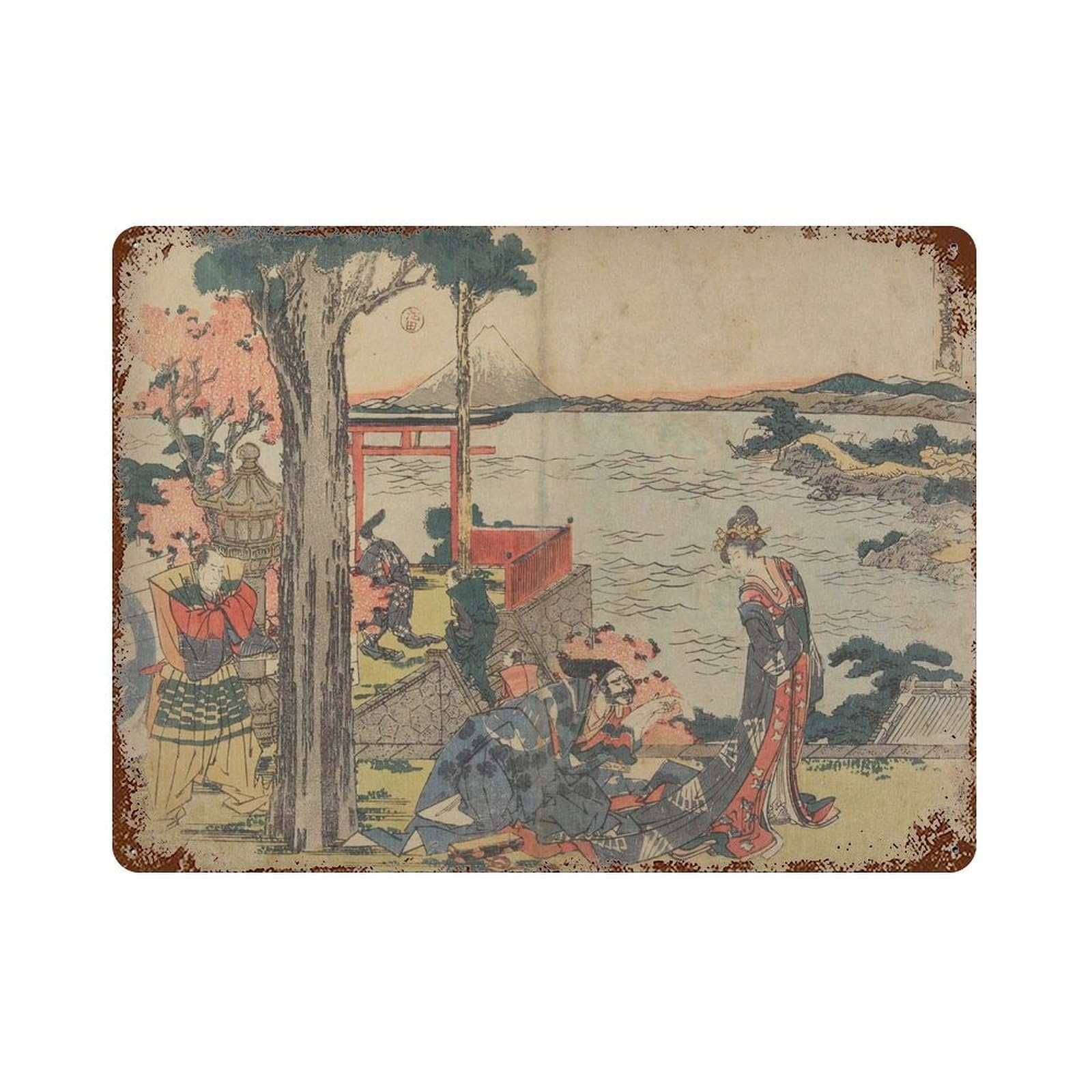 xiaoxiaoshen Hokusai Japanese Ukiyo-e Style Vintage Illustration Wall Decor Art Metal Tin Poster Modern Home Decor Art Home Bar Shop Decorations Vintage Sign 30x40cm