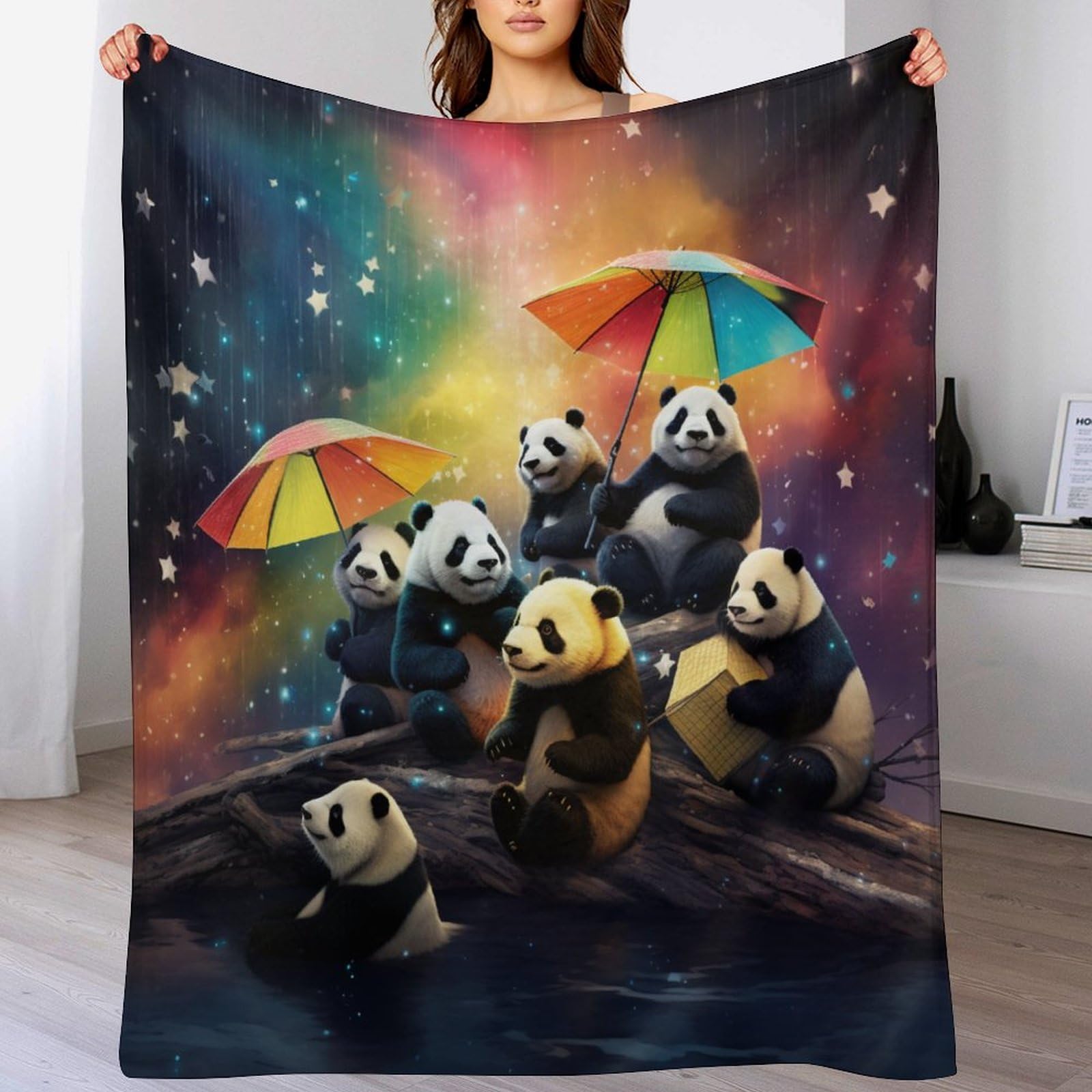 Couverture en flannel panda anti boulochage plaid chaud pour lit double