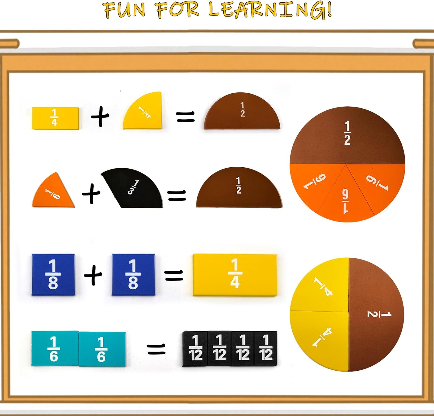12 Sets Fraction Bars Include 6 Sets Fraction Tiles and 6 Sets Fraction Circles for Math Classroom Foam Fractions Manipulatives Math Manipulatives for Home School Supplies