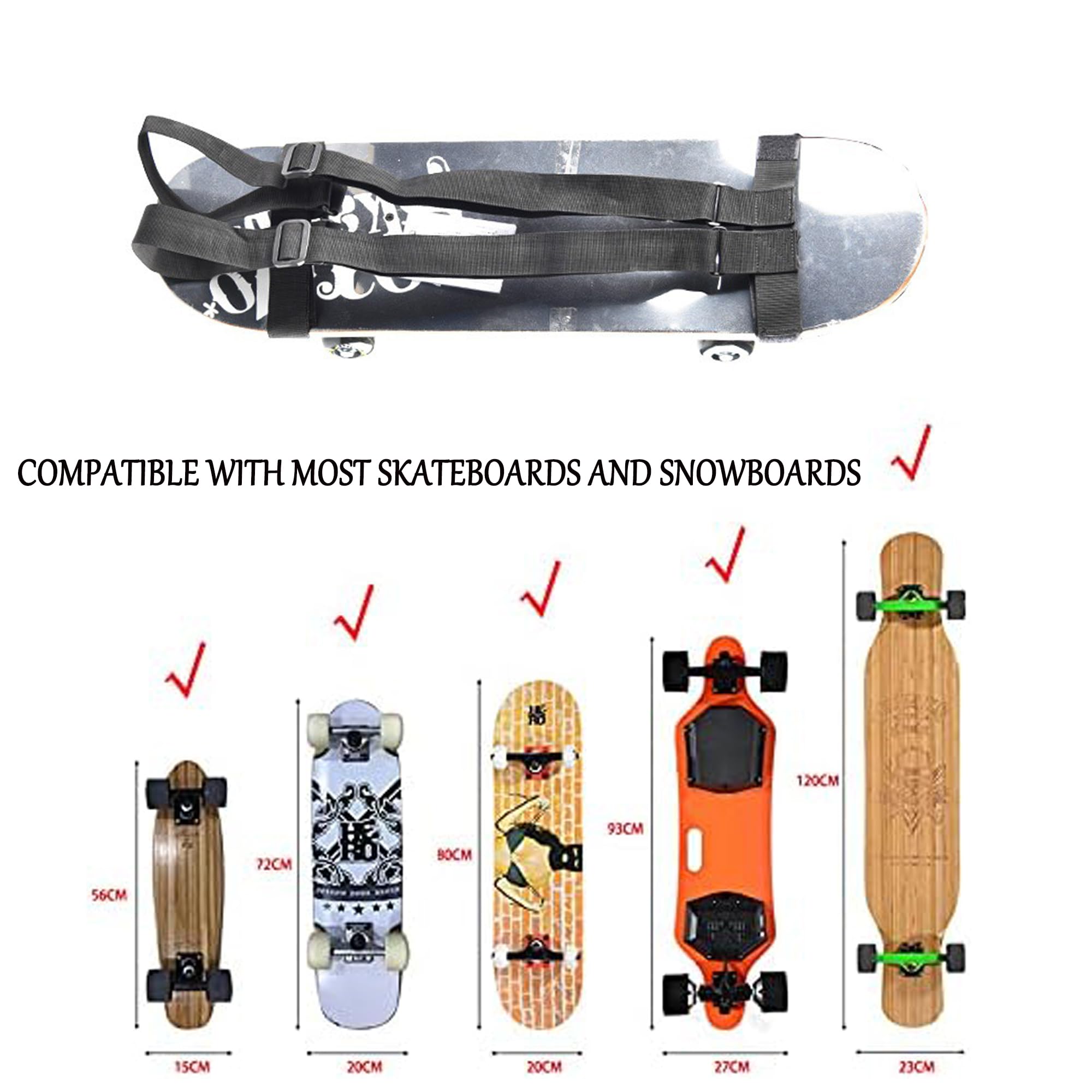 Sac à Dos pour Skateboard Réglable Étanche 79-138 cm Longboard Porte-épaule Universel