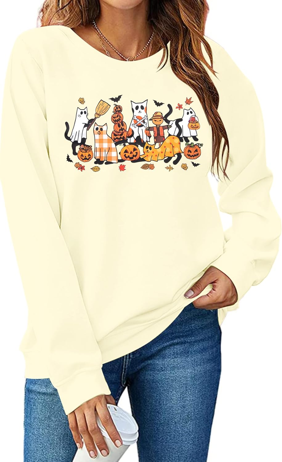 LUKYCILD Halloween Sweatshirts for Women Spooky Season Pullover Ghost Pumpkin Graphic Shirts Casual Long Sleeve Tops