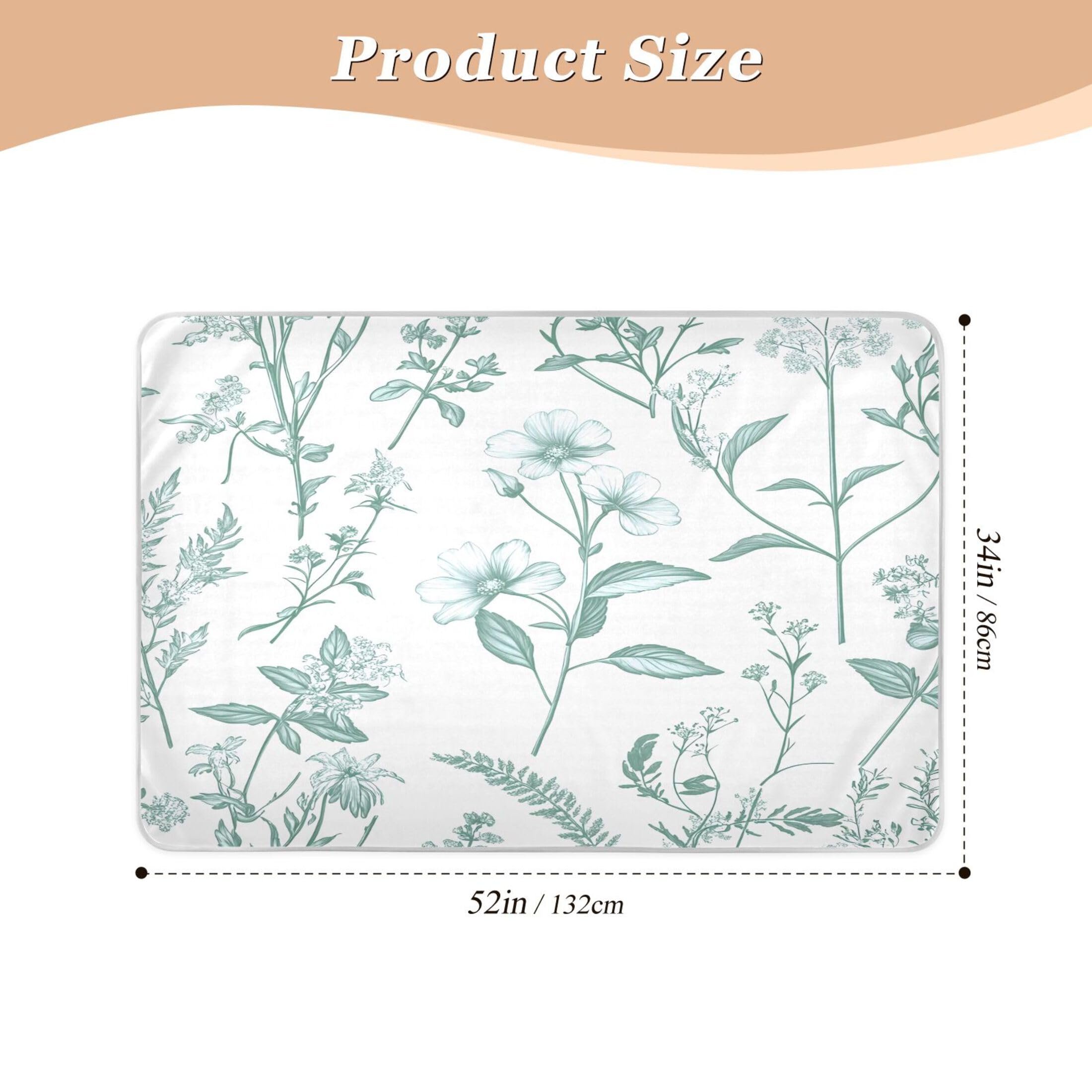Takiito Vintage Herbs Wildflowers Bed Pad Reusable Bed Underpad Washable Waterproof Leak-Proof Quick Dry Incontinence Pee Pad for Toddlers Kids Adults Pets 34x52 in